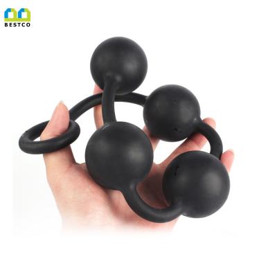 China Extra Large Size Prostate Massager Silicone Beads Prostate Massage Butt Anal Plug With Ring for sale