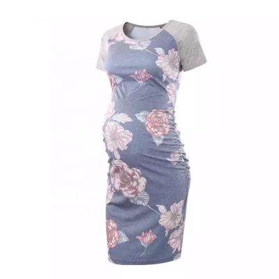 China Radiation Protection Custom Maternity Clothes Wholesale Dot Flowers Printed Raglan Shorts Sheath Maternity Dress for sale