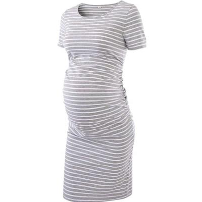 China Radiation Protection Summer Short Sleeved Pregnant Summer Dresses O Neck Short Sleeve Striped Casual Maternity Dress for sale