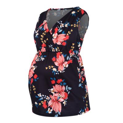 China 2021 Summer Women Camisole Tank Tops Floral Print Pregnancy Shirts Blouse Breathable Maternity Sleeveless Shirts for sale