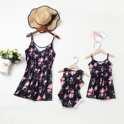 China Mommy and Me QUICK DRY matching dress spaghetti tie summer sundress casual beach sleeveless dress for sale