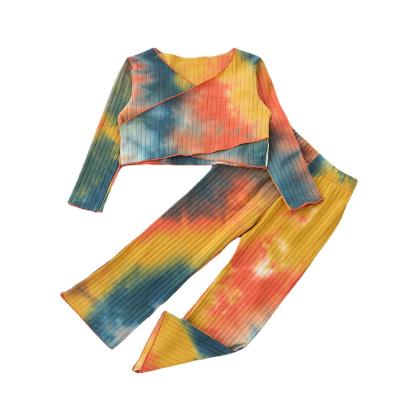 China Casual In Running Toddler Babies Outfit Long Sleeve Tie Dye Ribbed Shirt Pants Spring Fall Two Piece Clothes for sale