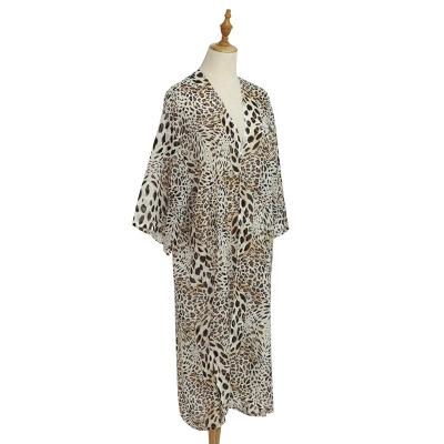 China Factory direct sale summer new leopard print sunscreen kimono kimono long blouse soft smooth feeling V neckline leopard pajamas for sale