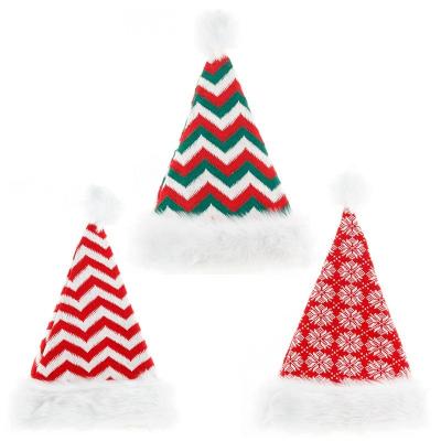 China Christmas Home Adult High Grade Hat Festival Decoration High Grade Wool Knitted Acrylic Santa Wave Pattern Knitted Christmas Long Knitted Hats for sale