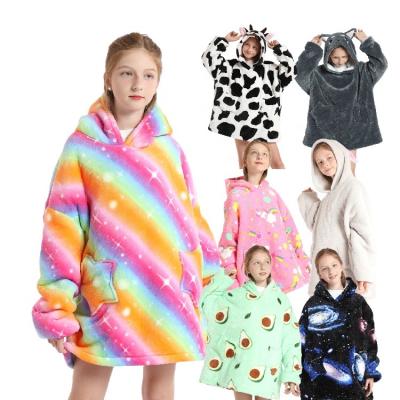 China OEM Wholesale Anti-static Large Size Sherpa Hooded Blankets Lovely Oversized Hooded Children's Wearable Blanket One Size for sale