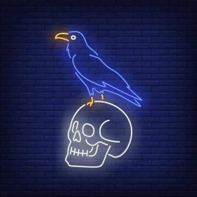 China Buildings Hot Sale No MOQ High Quality Customs Lead Crow Neon Sign Resting Human Skull Neon Sign for sale