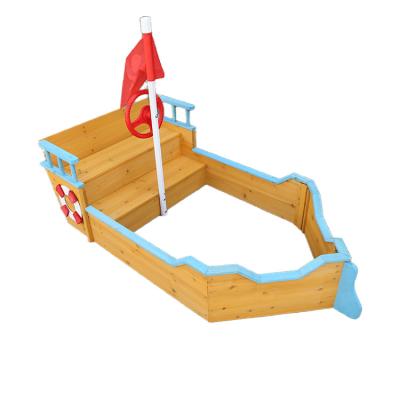 China Modern Factory Customized Design Wooden Sandbox For Kids Children Boat Sandbox For Backyard For Sale for sale