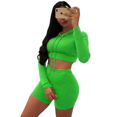 China Anti-Wrinkle 2021 Women's Crop Top Tracksuit Women's Crop Hoodie Two-Piece Set for sale