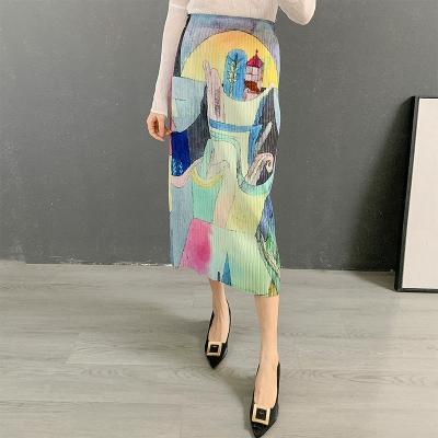 China FXZ Breathable Miyake Pleated Printed A-Line Skirt Casual Skirts for sale