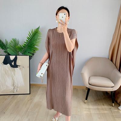 China FXZ new arrivals anti-static miyake pleated wrinkle dress loose lazy round collar pleats women dress for sale