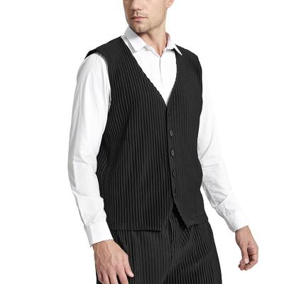 China FXZ Wholesale Custom QUICK DRY Custom Formal 100% Polyester Pleated Vest Waistcoat Men's Pleat Suit Vest Waistcoat for sale