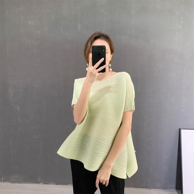 China 2022 Summer New Design QUICK DRY Pleated T-shirt Loose Irregular Short Sleeve Please Pleats Top Women for sale