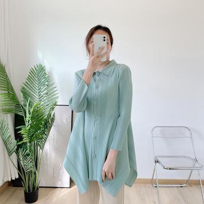 China FXZ QUICK DRY Miyake Pleated Coat Summer 2022 Mint Green Oversized Pleated Cardigan for sale