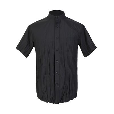 China FXZ Sustainable Pleated Shirt Men Loose Stand Collar 2022 New Design Sense Single Breasted Short Sleeve Pleated Men Shirt for sale