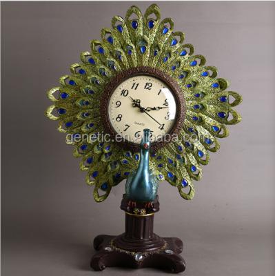 China Hot Selling Europe Asia Peacock Clock In Resin Crafts For Home Decoration for sale