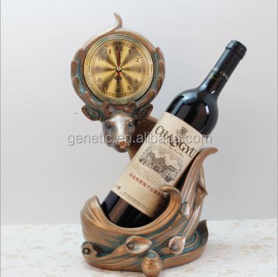 China Europe Wholesale Europe Regional Deer MI-Lu Clock Wine Rack In Resin Crafts For Home Bar Decoration for sale