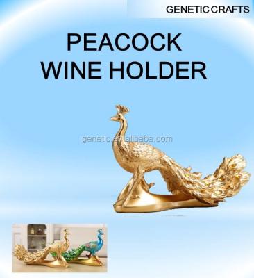 China New Design India Decorative Resin Crafts Environmental Figurines Peacock Wine Rack for sale