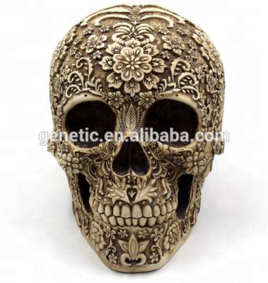 China Wholesale Creative Europe Flower Resin Skull Head For Home Decoration Head Creative Head Skeleton Skull for sale