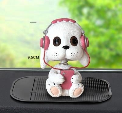 China Europe Epoxy Resin Spring Shaking Listenning Music Rabbit Dog Cat Bear Bobble Bubble Head Statues Dolls Toys Cute Car Inside Decoration for sale