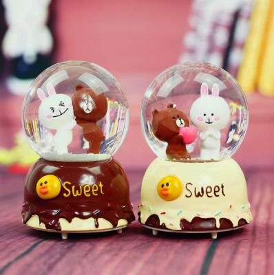 China Hot Sale 80/100mm Asia Rabit Lover Snow Globe Music Box with Light Crystal Ball for Decor for sale