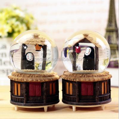 China Asia's Best Selling Cartoon Miyazaki Hayao No Face Man Snow Globe Water Spinning Globe For Gift Decoration for sale