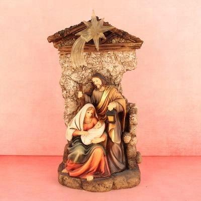 China Europe Religious Decoration Ornaments Holy Family Design Different Size With LED Lights Resin Figures for sale