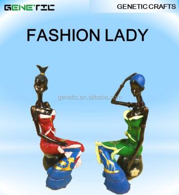 China Africa FASHION LADY IN RED DRESS BLUE AFRICAN DRESS SITS ON SEAT WOMEN FIGURINES for sale