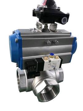 China 3 Ways Sanitary Pneumatic Ball Valve With Double Acting Actuator for sale