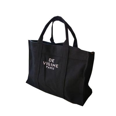 China Reclycled OEM Quality Custom Black Fashion Outdoor Beach Large Canvas Tote Bag for sale