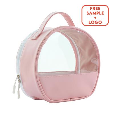 China Lady Custom Logo Printed Carry On Clear PU Transparent Cosmetic Bag With Zipper Travel Cosmetic Bag for sale