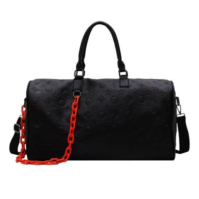 China Fashion Vegan Black Shoulder Travel Woman Leather Duffel Bag for sale