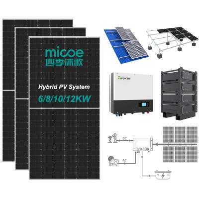 China Micoe Home Commercial Industrial Design 6KW 8KW 10KW 12KW Hybrid Solar Power System for sale