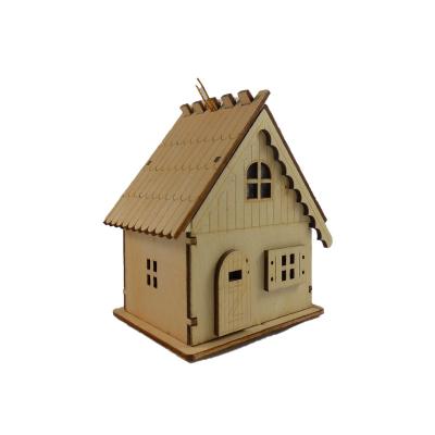 China Europe Christmas Small Wooden Decoration Natural Wooden Pendant Wooden Craft House With Led for sale