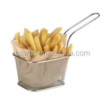 China Mini Tabletop Serving Viable Frying Chips Square Basket With SS304 Stainless Steel for sale