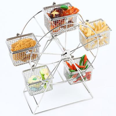 China Stainless Steel Ferris Wheel with 5 Baskets, Stainless Steel Foods Display Rack Can Rotate, Mini Fry Basket Holder, for sale