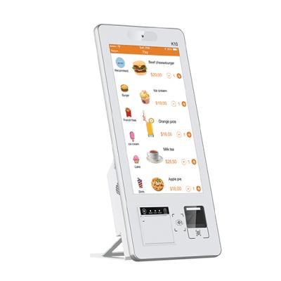 China Catering Industry 15.6 Inch Mini Desktop Kiosk Touch Screen POS System Restaurant Fast Food Cafe Self Service Ordering Machine With Printer Software for sale