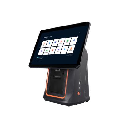 China Foodservice Restaurant 15 Inch POS System All In One Pos Terminal Touch Screen 58mm Order Printer Software for sale