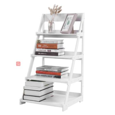 China Small Ladder Decorative Items Sustainable Ladder Shelf 4 Tier Wooden Shelf Display Stand Bookcase for sale