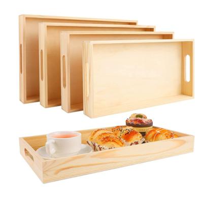 China Best Selling Classic Wooden Box With Trays Wooden 5 Pack Wooden Nesting Trays Kitchen Serving Trays for sale