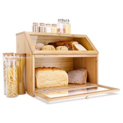 China Large Capacity Large Capacity Bread Storage Bin Heatable Natural Bamboo Wooden Bread Box for sale