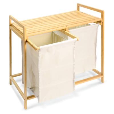 China Durable Decoration Attractive Practical Bamboo Laundry Basket 2 Sections Laundry Hamper for sale