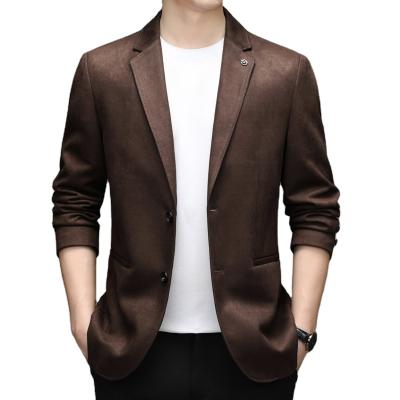 China 2021 New Viable Men's Suede Solid Color Leather Jacket Embroidered Leather Slim Suit for sale