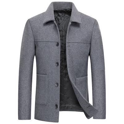 China Viable short wool jacket of autumn and winter men's gray woolen coat plus cotton lapel men's coat for sale