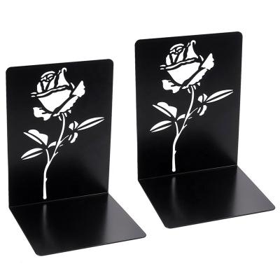 China Creative Metal Bookend Holder Black Bookend Stand Flower Metal Design Foldable Shelf For Book Stopper for sale