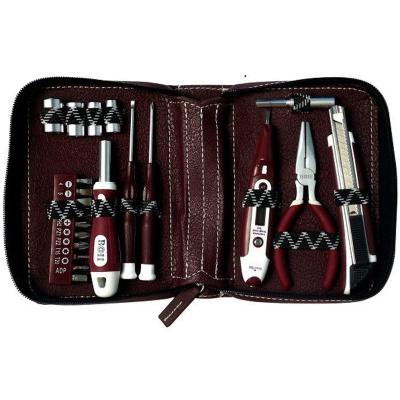 China 22pcs Mini Household Tool Kit Repair Household Gift Tool Kit With Zipper Bag Leather Tool Kit for sale