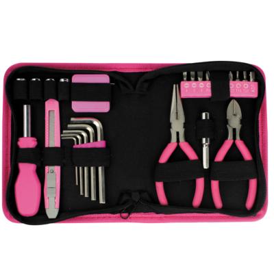 China 26pcs Household Tool Kit Gift Tool Bag Pink Women Lady Tool Kit With Canvas Zipper Bag For Promotion Tool Kit for sale