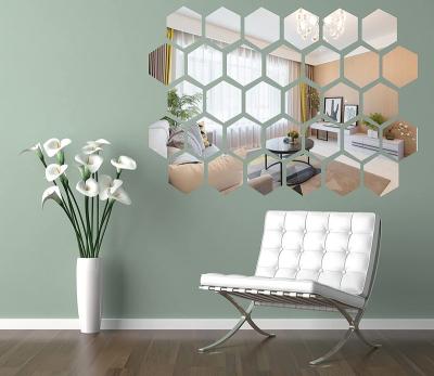 China 12Pcs/Set Hexagon Mirror Wall Stickers 3D Decorative Waterproof Home Decor Waterproof Acrylic Reflected Wall Stickers for sale