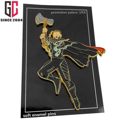 China Wholesale custom shape Europe factory soft and hard Thor badge souvenir pin label metal enamel film for sale