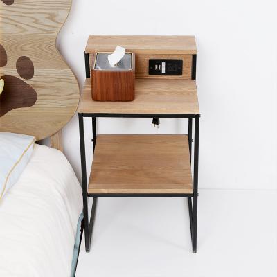 China Double Deck Nightstand Design Large Contracted Side Table Small With One Outlet For Electrical Wiring for sale