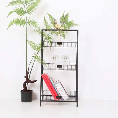 China Modern Single PANEL Removable Metal 3 Layers Storage Rack Magazine Rack With Wheels for sale